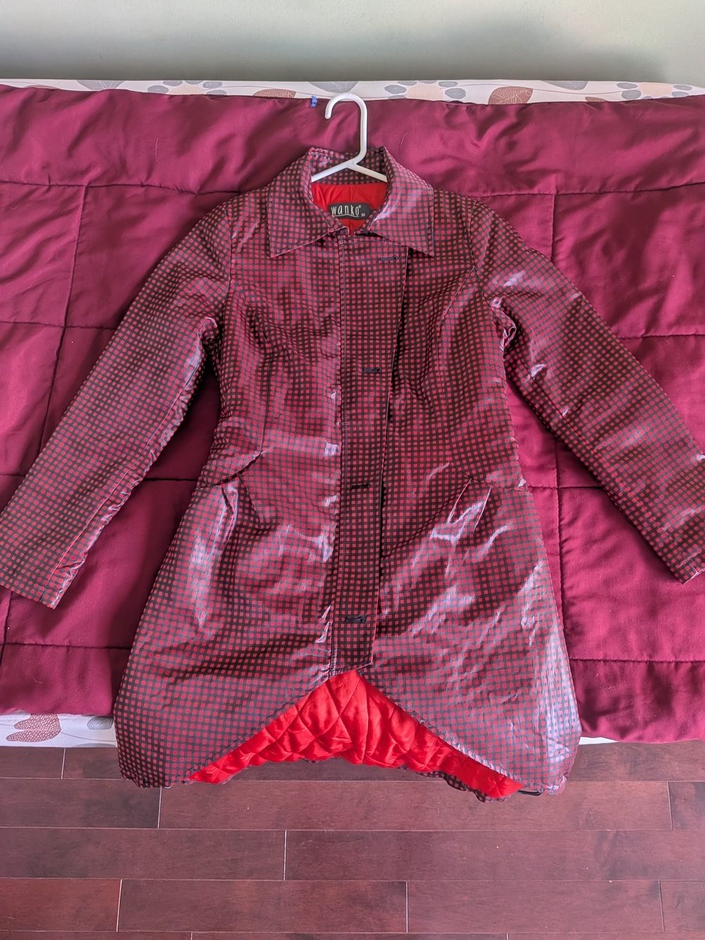 Women’s Checked Satin Trench Coat in Burgundy - Vanity